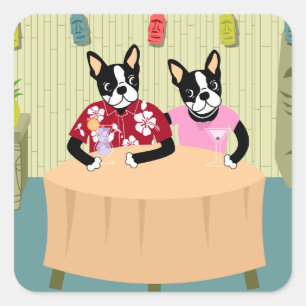 Boston Terrier Boy & Girl Square Sticker