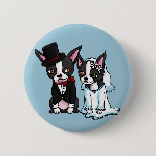 Boston Terrier Bride and Groom 6 Cm Round Badge
