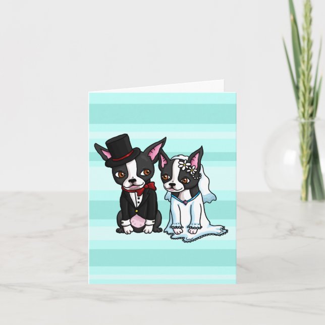 Boston Terrier Bride and Groom Card (Front)