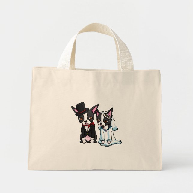 Boston Terrier Bride and Groom Mini Tote Bag (Front)