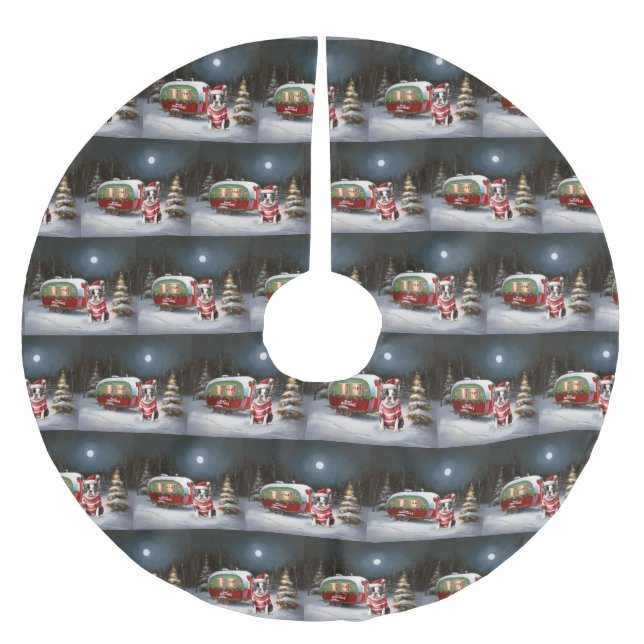 Boston Terrier Caravan Christmas Adventure  Brushed Polyester Tree Skirt (Front)
