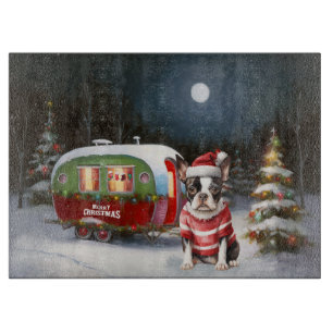 Boston Terrier Caravan Christmas Adventure Cutting Board