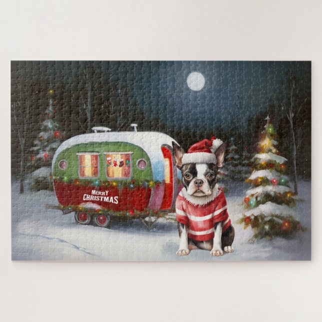Boston Terrier Caravan Christmas Adventure  Jigsaw Puzzle (Horizontal)