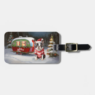Boston Terrier Caravan Christmas Adventure Luggage Tag