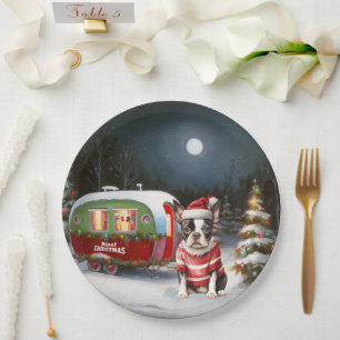 Boston Terrier Caravan Christmas Adventure  Paper Plate