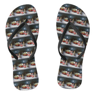 Boston Terrier Caravan Christmas Adventure Thongs