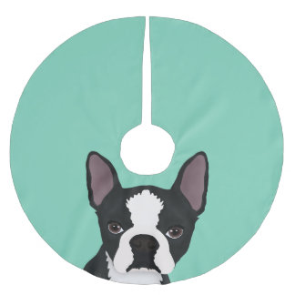 boston terrier cartoon brushed polyester tree skirt