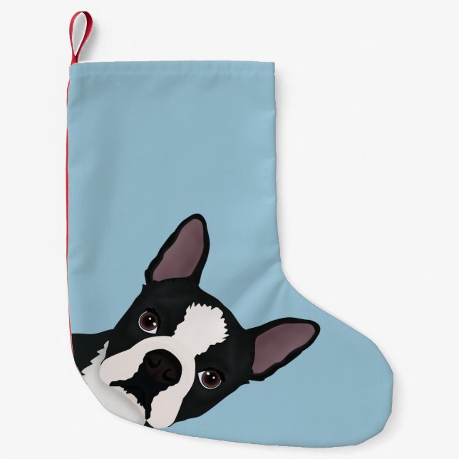 boston terrier cartoon small christmas stocking (Front)