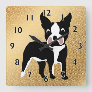 Boston Terrier Cartoon Square Wall Clock