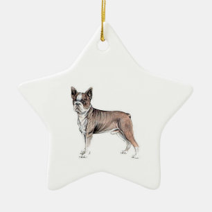 Boston Terrier Ceramic Tree Decoration
