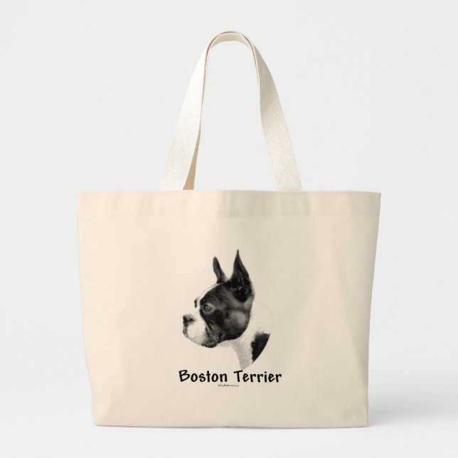 Boston Terrier Charcoal 2 Large Tote Bag (Front)
