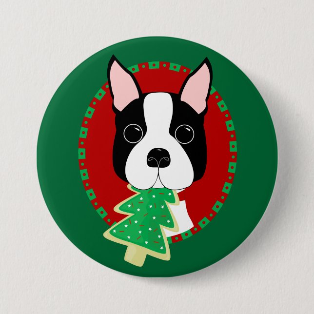 Boston Terrier Christmas 7.5 Cm Round Badge (Front)