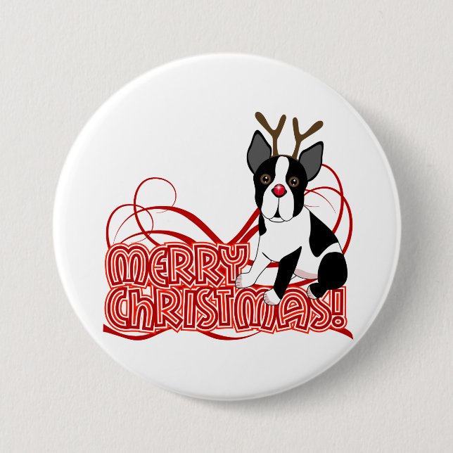 Boston Terrier Christmas 7.5 Cm Round Badge (Front)