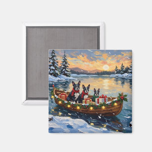 Boston Terrier Christmas Boat Holiday Magnet