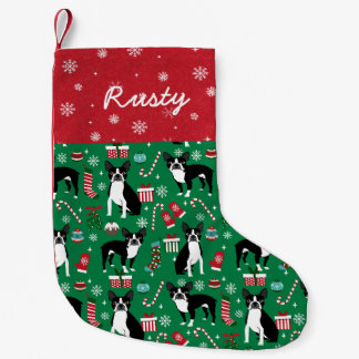 Boston Terrier Christmas Candy Canes Custom Name Small Christmas Stocking