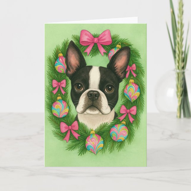 Boston Terrier Christmas Card (Front)
