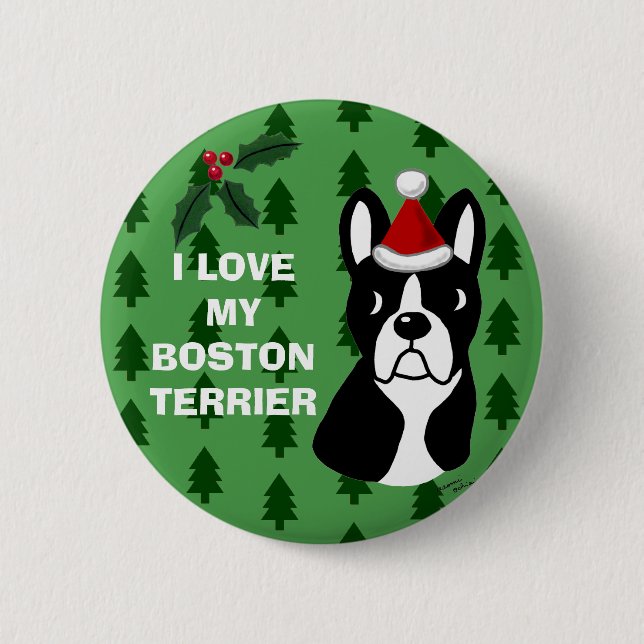 Boston Terrier Christmas Cartoon 6 Cm Round Badge (Front)