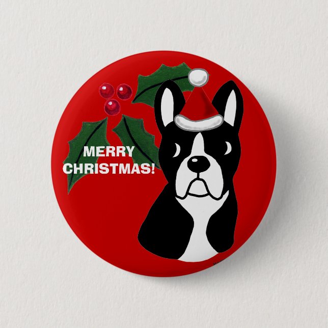 Boston Terrier Christmas Cartoon 6 Cm Round Badge (Front)