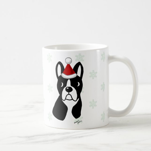 Boston Terrier Christmas Cartoon Snowflake Coffee Mug (Right)