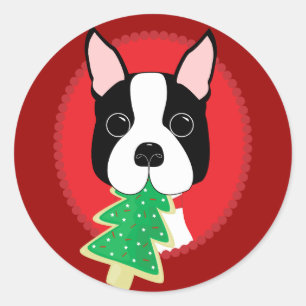 Boston Terrier Christmas Classic Round Sticker