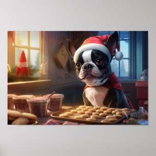 Boston Terrier Christmas Cookies Festive Holiday Poster