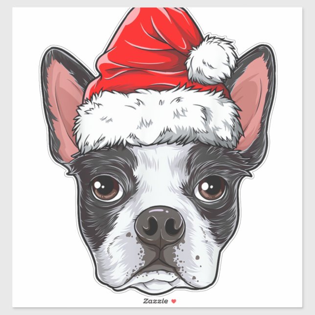 Boston Terrier Christmas Dog Santa Hat Xmas Boys K (Sheet)