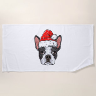 Boston Terrier Christmas Dog Santa Hat Xmas Boys K Beach Towel