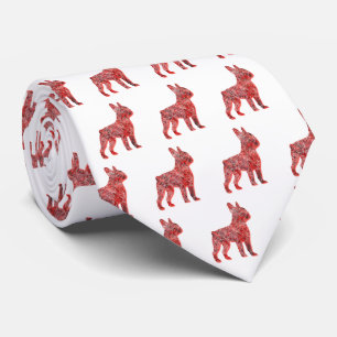 Boston Terrier Christmas Dog Silhouette White Neck Tie