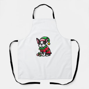 Boston Terrier Christmas Elf Funny Dog Xmas Apron