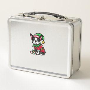 Boston Terrier Christmas Elf Funny Dog Xmas Metal Lunch Box