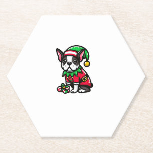 Boston Terrier Christmas Elf Funny Dog Xmas  Paper Coaster