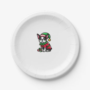 Boston Terrier Christmas Elf Funny Dog Xmas Paper Plate