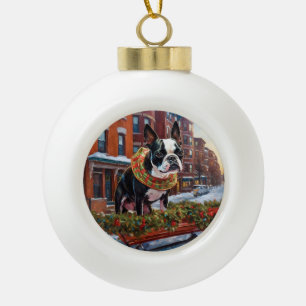 Boston Terrier Christmas Festive Season Ceramic Ball Christmas Ornament