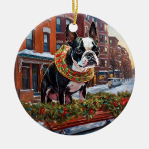 Boston Terrier Christmas Festive Season Ceramic Ornament