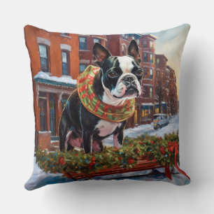 Boston Terrier Christmas Festive Season Cushion