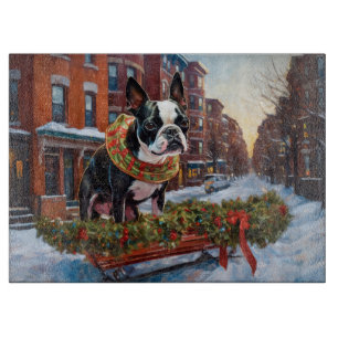 Boston Terrier Christmas Festive Season Cutting Board