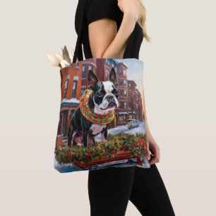Boston Terrier Christmas Festive Season Tote Bag