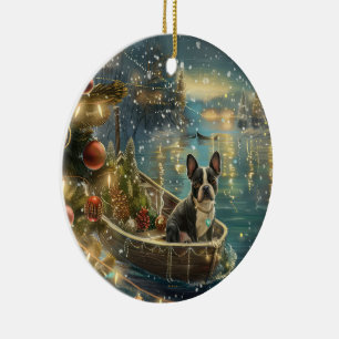 Boston Terrier Christmas Festive Voyage Ceramic Ornament