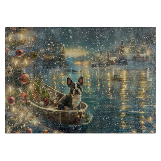 Boston Terrier Christmas Festive Voyage Cutting Board (Front)