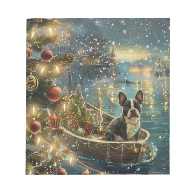 Boston Terrier Christmas Festive Voyage Notepad (Front)