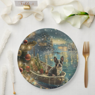 Boston Terrier Christmas Festive Voyage Paper Plate