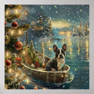 Boston Terrier Christmas Festive Voyage Poster