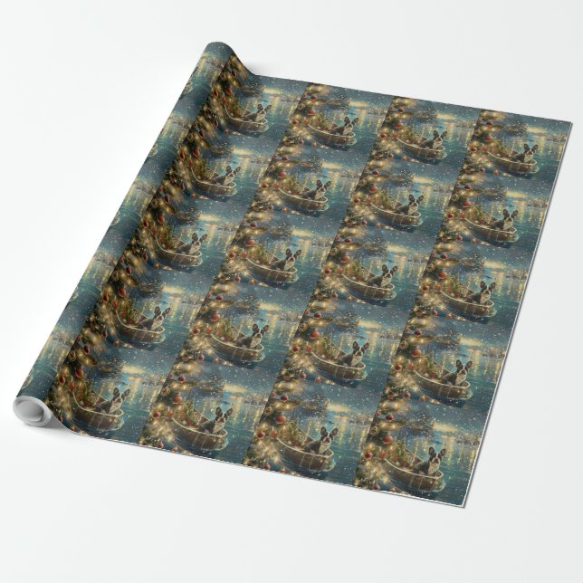 Boston Terrier Christmas Festive Voyage Wrapping Paper (Unrolled)