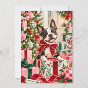 Boston Terrier Christmas Gift Flat Card