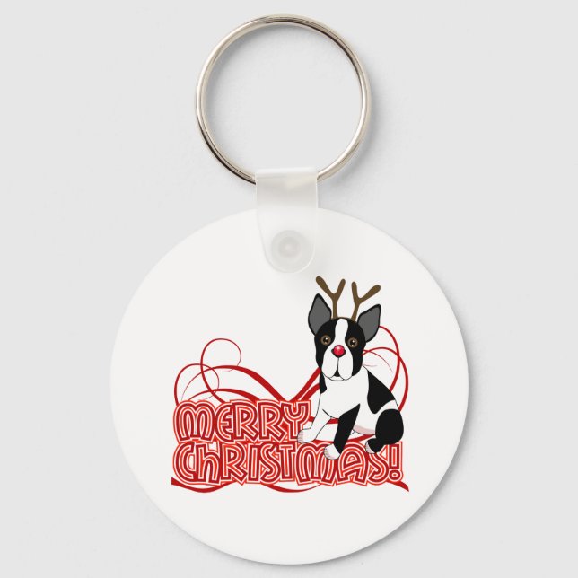 Boston Terrier Christmas Key Ring (Front)