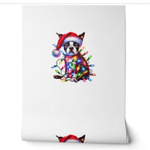 Boston Terrier Christmas Lights Santa Hat Dog Love Wallpaper