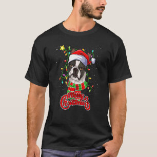 Boston Terrier Christmas Lights Santa Hat Dog Owne T-Shirt