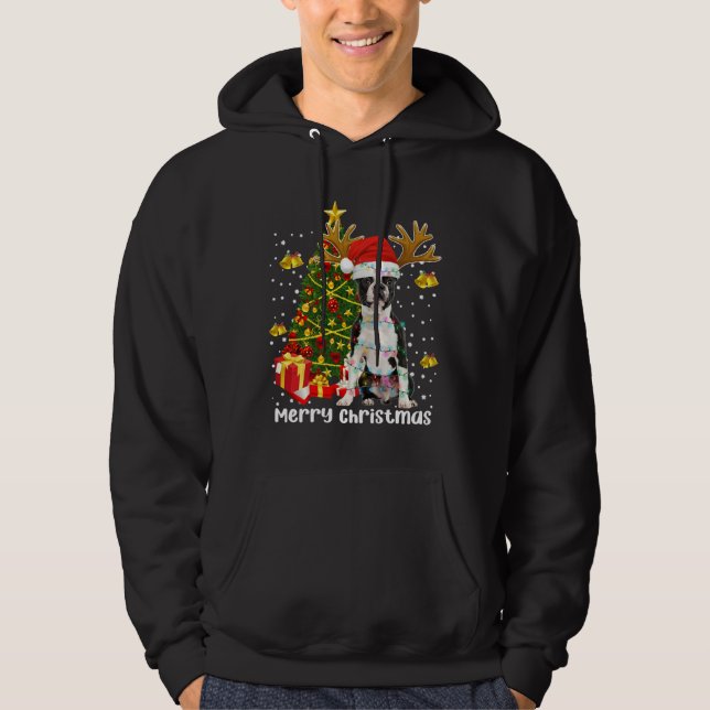 Boston Terrier Christmas Lights Tree Santa Xmas Pa Hoodie (Front)