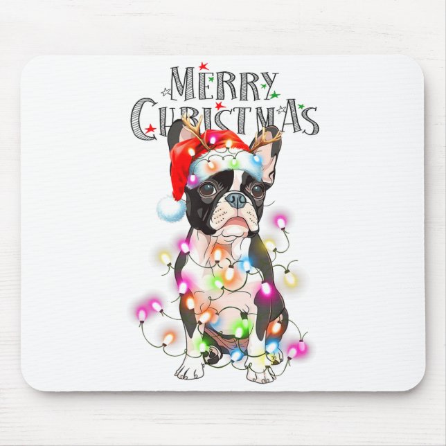 Boston Terrier Christmas Lights Xmas Dog  Mouse Pad (Front)