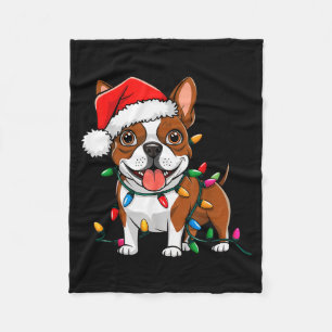 Boston Terrier Christmas Lights Xmas Dogs Men Wome Fleece Blanket